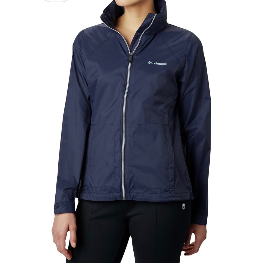 Columbia Switchback III Rain Jacket Navy Blue Windbreaker Hooded Size 1X Womens‎